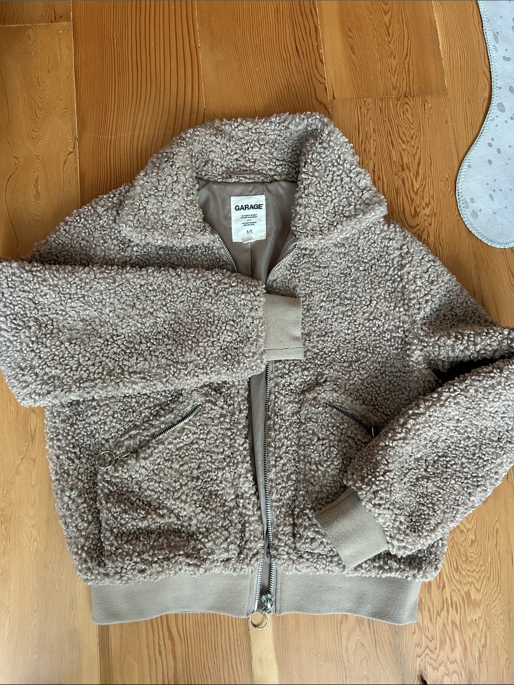 Garage taupe teddy bear bomber jacket (S)